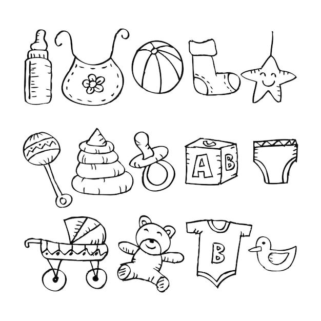 Vector newborn baby icons doodles style