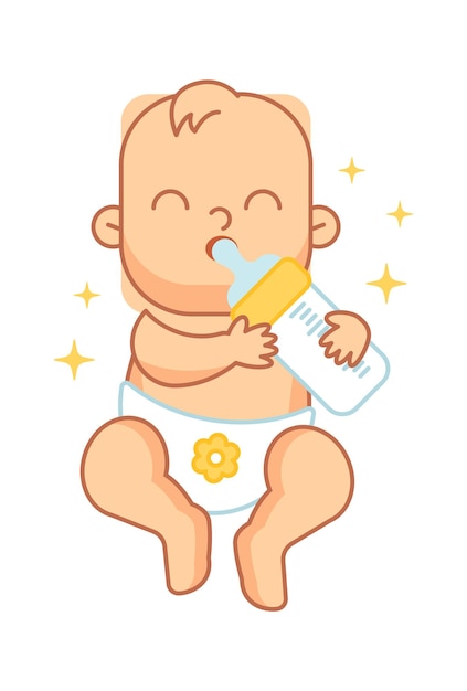 Newborn baby with a drinker Vector illustration