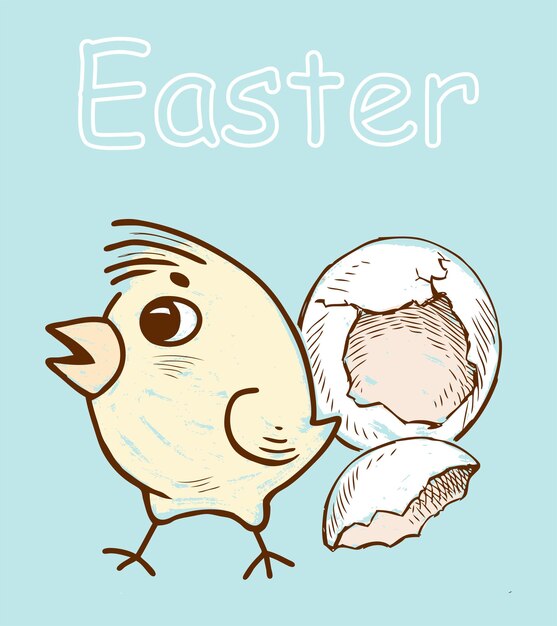Поздравительная карточка с новорожденными яйцами пасхальных цыплят, нарисованная вручную векторной иллюстрацией