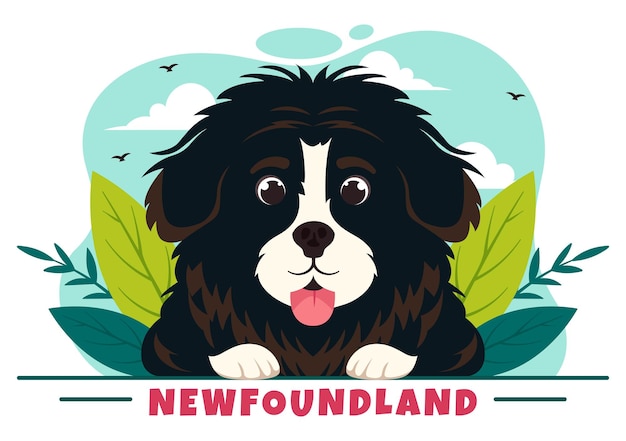 Newfoundland dog animals vector illustration with black or landseer color in flat style cute cartoon