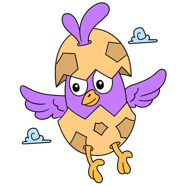 The newly hatched chicks fly around the sky, doodle draw kawaii. vector illustration art