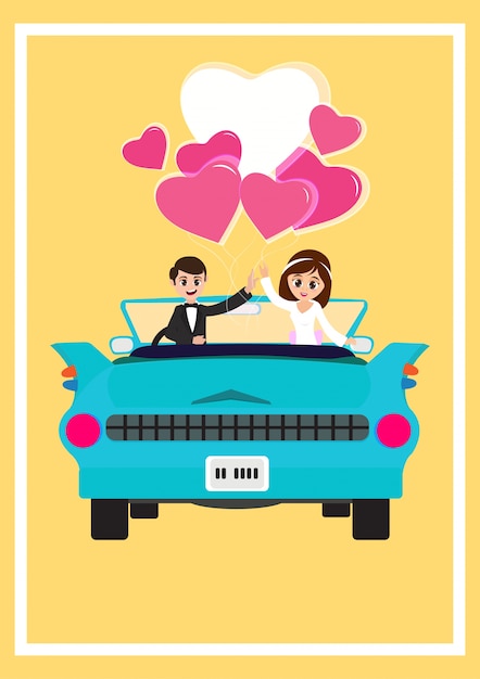 Newly weds couple in love, valentines day greeting card design.