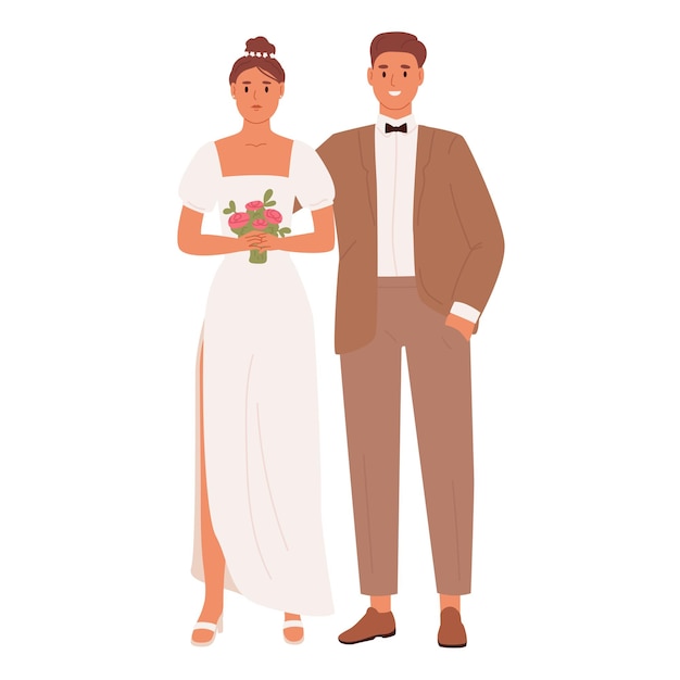 お祝いの服を着た新婚夫婦