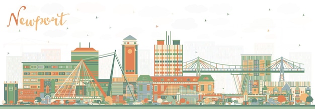 ベクトル 色の建物とニューポート ウェールズ市のスカイライン