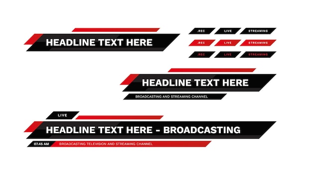 Il pacchetto dei terzi inferiori della barra delle notizie imposta la sovrapposizione dello sfondo del banner rosso del titolo della striscia video vettoriale