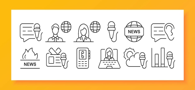 News icon set Newspaper information press media journalism News Vector line icon for Business and Advertising