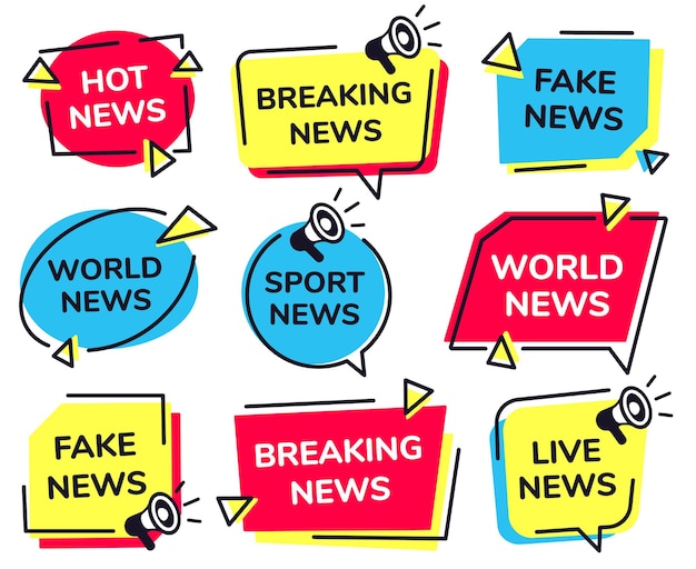 News label. Breaking, live sport and fake news badges set.