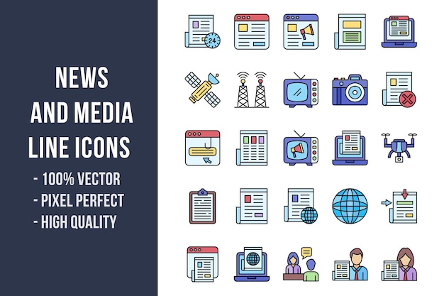 News and Media Line Color Icons