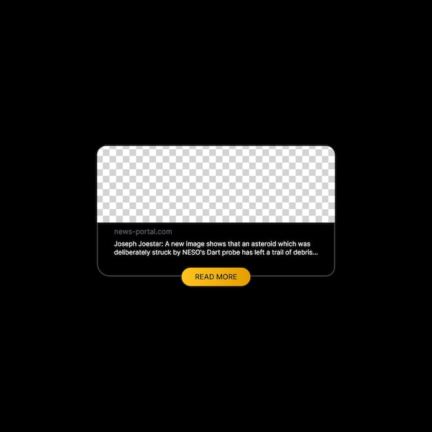 Vector news notification banner illustration social media ui concept empty space to add photo or image editable channel name and tittle with yellow read more button web element for mobile applications