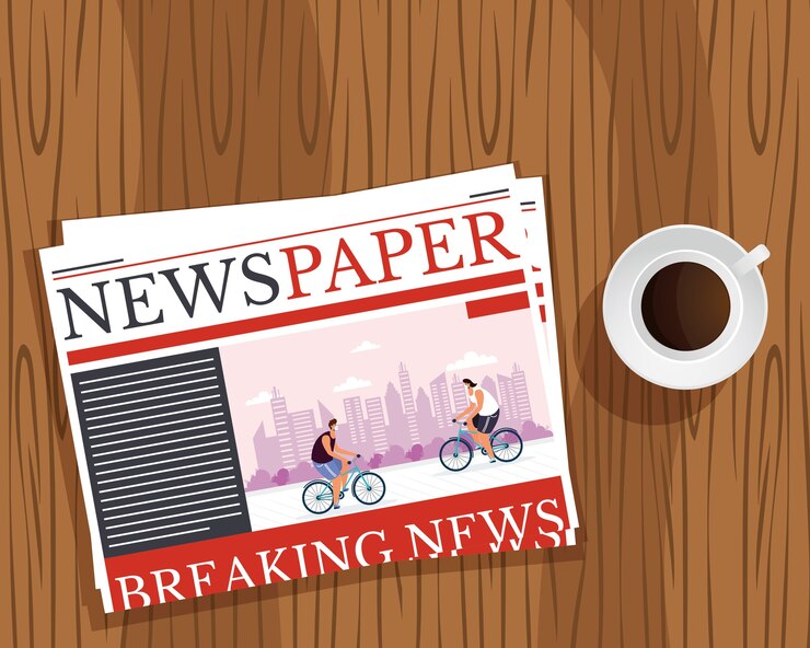 Vector 新聞通訊和咖啡杯在木製背景下