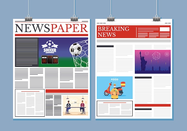 News papers communication hanging with clips illustration