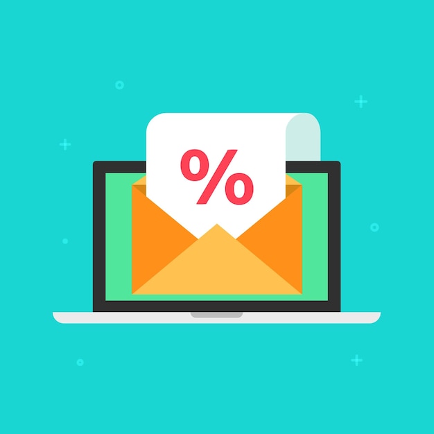 Newsletter email message with sale promotion online and percentage discount announce on computer