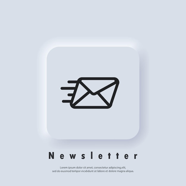Newsletter logo. envelope icon. email and messaging icons. email marketing campaign. vector eps 10. ui icon. neumorphic ui ux white user interface web button. neumorphism