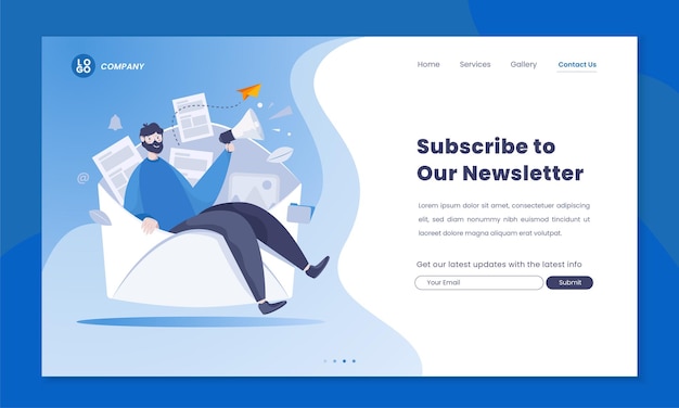 Newsletter subscription email on landing page template