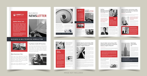 Newsletter Template Layout met rode accenten Journal Design Vector