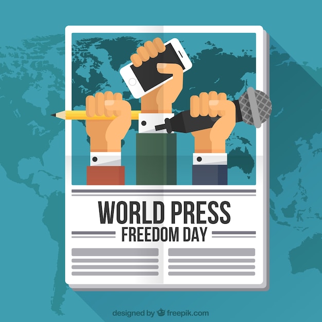 Vector newspaper background with fists claiming freedom of the press
