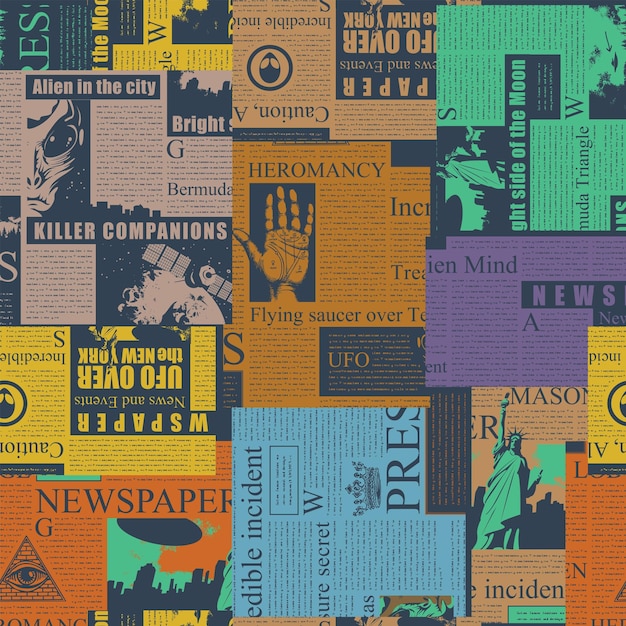 newspaper clippings seamless pattern