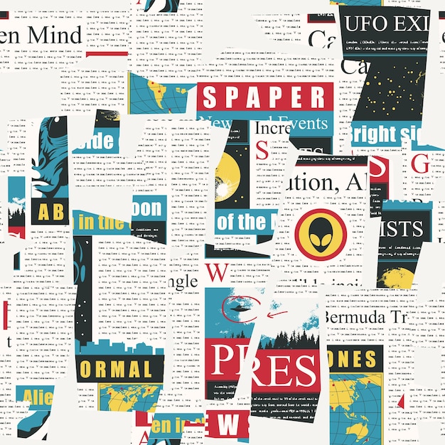 newspaper clippings seamless pattern