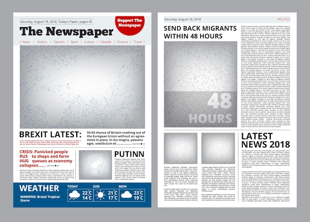 Newspaper design. headline journal template with place for your text and images layout  brochure.