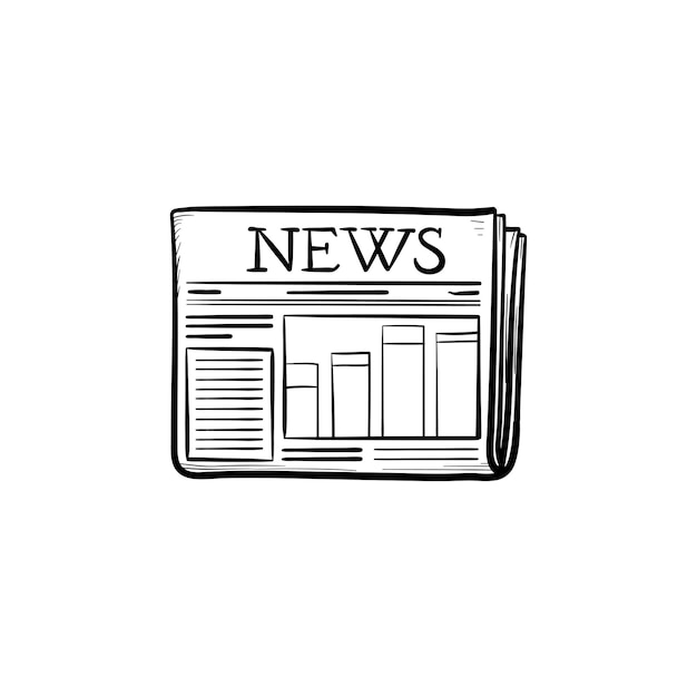 Un'icona di doodle di contorni disegnati a mano di giornale. giornale locale con illustrazione di schizzo di vettore di concetto di notizie fresche per stampa, web, mobile e infografica isolato su priorità bassa bianca.