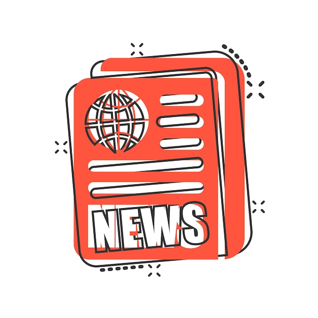 Newspaper icon in comic style News vector cartoon illustration on white isolated background Newsletter business concept splash effect