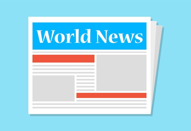 Newspaper icon in flat design with blue background.Vector Illustration