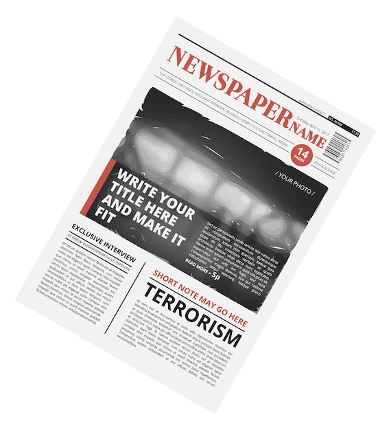 Vector newspaper mockup front page with photo and text columns layout