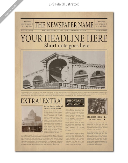 Vector newspaper pages in vintage, editable retro newspaper