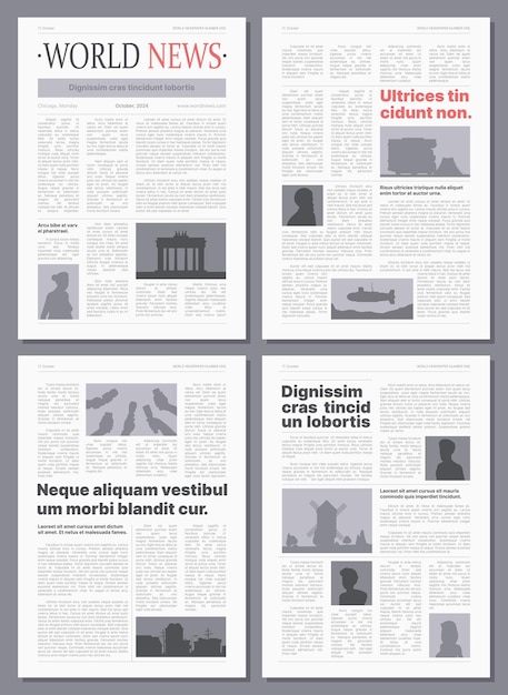 Vector newspaper. wireframes front pages of brochures or paper magazine graphic design layout garish vector templates. newspaper page paper, information headline front, press article illustration