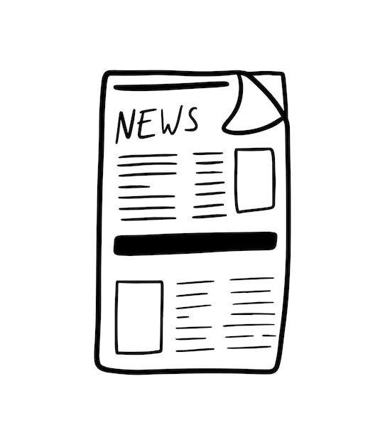 ニュース広告と記事を入手する情報と求人検索の落書き線形漫画の着色を含む新聞