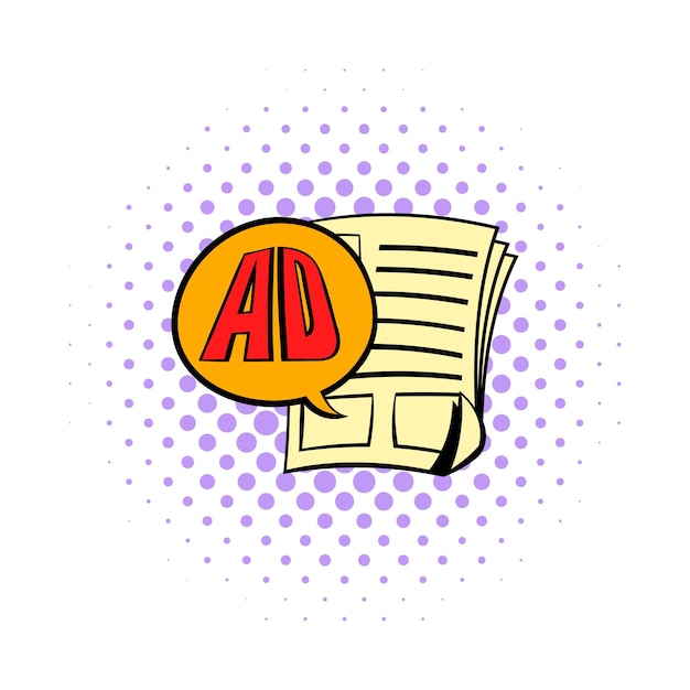 Vector newspaper with space for advertisement icon in comics style on a white background