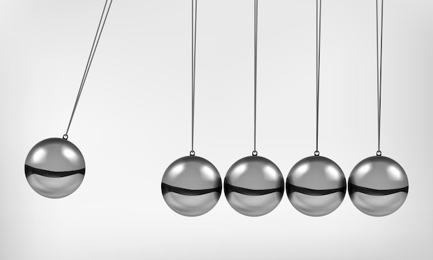 Newton's cradle pendulum with swinging spheres metal balls 3d realistic vector illustration