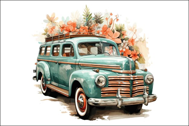 Vector newvwatercolor floral jeep vector