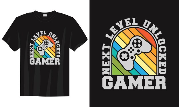 次のレベルのロック解除されたビンテージタイポグラフィゲームtシャツのデザインイラスト