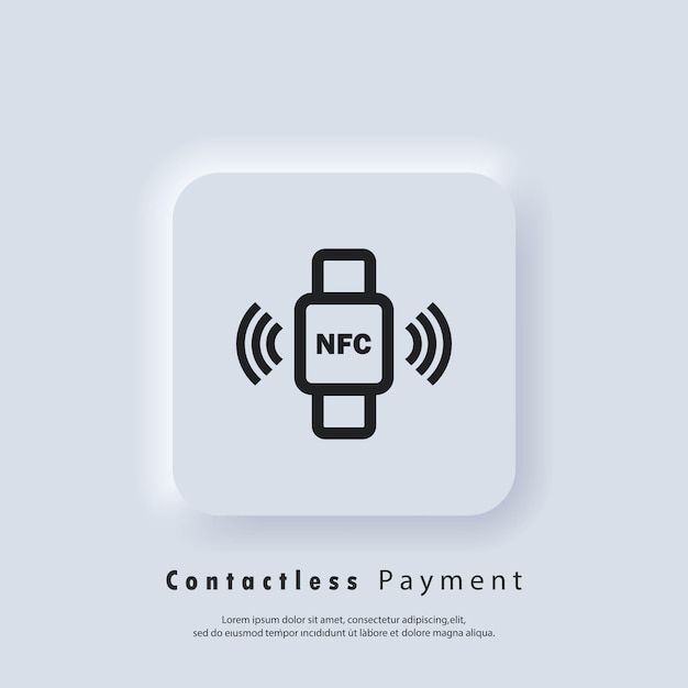 스마트폰 선형 아이콘에 연결된 Nfc 팔찌. 스마트 워치와 동기화 된 Nfc 전화. Rfid 팔찌. 비접촉 결제 아이콘입니다. Nfc 아이콘입니다. 무선 결제. 비접촉식 현금 없는 사회 아이콘입니다.