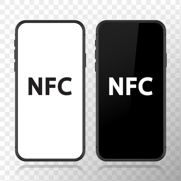 Оплата связи nfc с линейным знаком смартфона, выделенным на белом фоне векторной иллюстрации