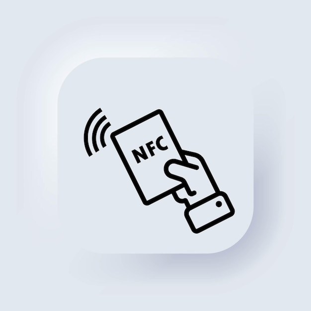 ベクトル nfcアイコン。非接触型決済のアイコン。ワイヤレスペイ。クレジットカード。 neumorphic uiuxの白いユーザーインターフェイスのwebボタン。ニューモルフィズム。ベクター。