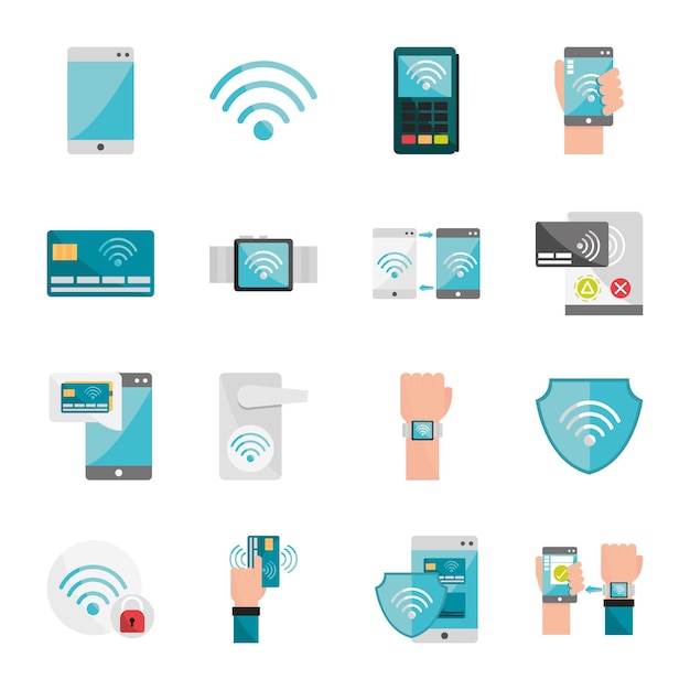 Nfc technology icon set