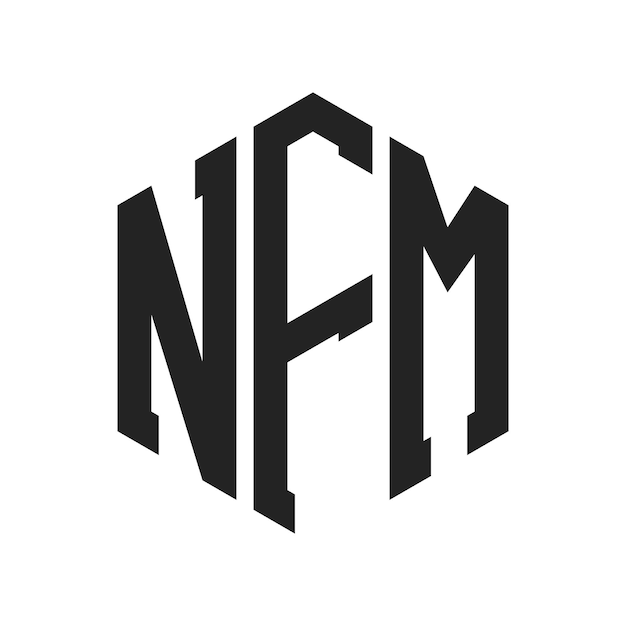 NFM ロゴ デザイン イニシャルレター NFM モノグラム ロゴ ヘクサゴン形