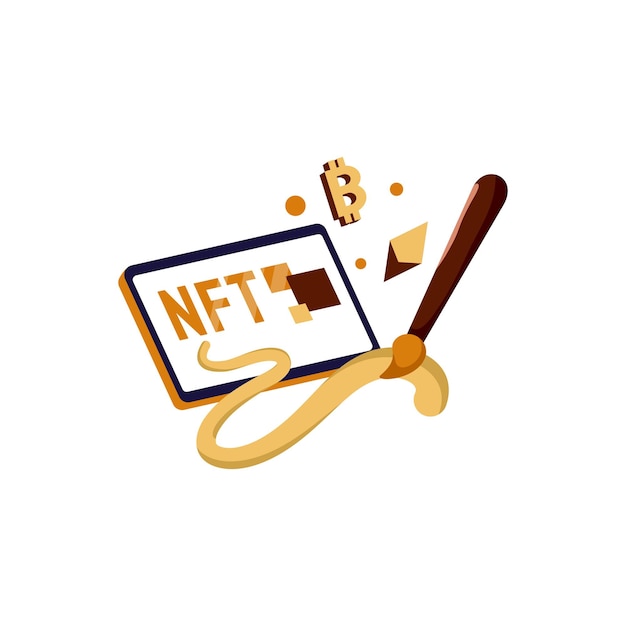 Nft art flat illustrazione concetto di scambio di criptovaluta coklat giallo arancione colore