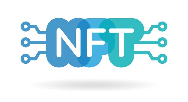 NFT blockchain-technologie. Niet-fungible Token, kleurrijke woord vectorillustratie.