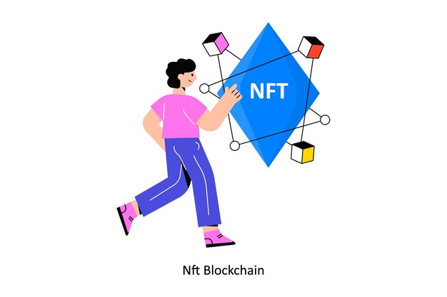 Nft Blockchain vlakke stijl ontwerp vectorillustratie stock illustratie