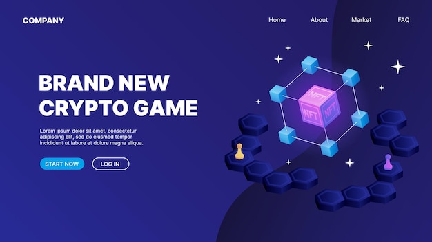 NFT Box in Blockchain P2E Crypto Games Landing Page Concept Brand new crypto game