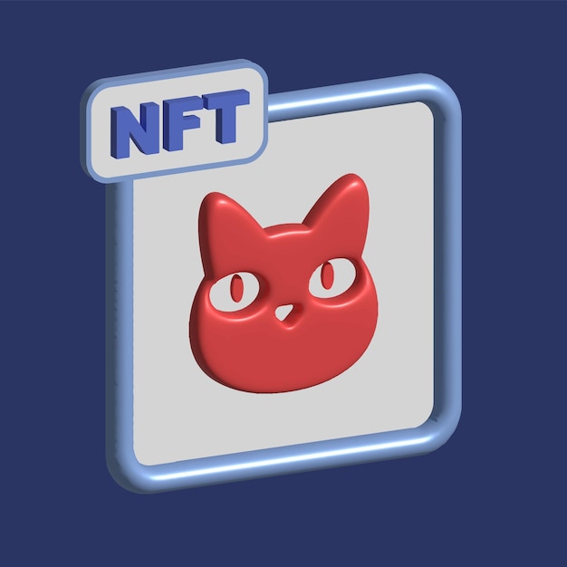 NFT concept 3d illustratie met kat Nonfungible token en digitale items met crypto art