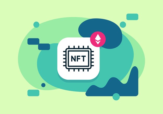 NFT 개념 추상 디자인 이더리움 기호가 있는 대체 불가능한 토큰 개념 암호화 아트 알림