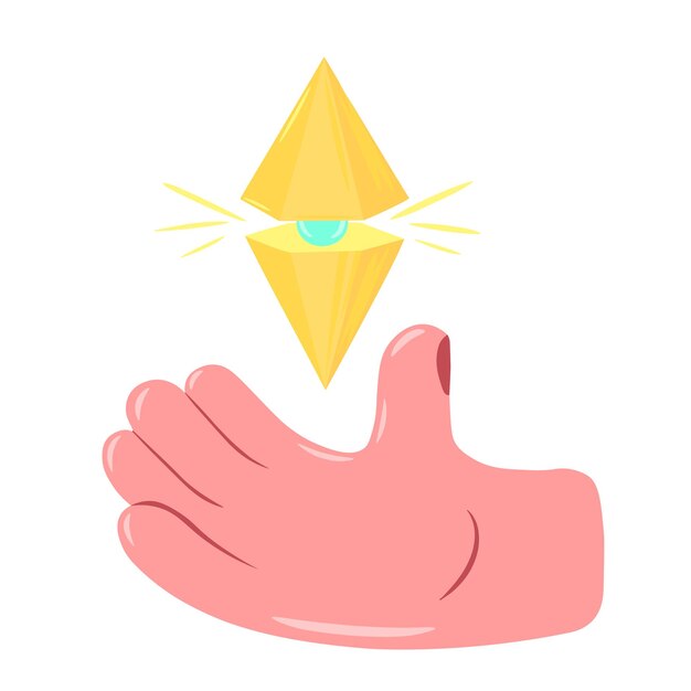 NFT concept vector illustration Hand holding a unique NFT token crystal