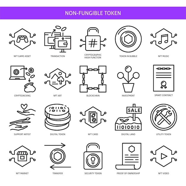 Nft and digital assets icon set