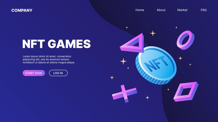 Vector nft ゲーム 幾何学的形状のフライング コイン p2e クリプト ゲーム ランディング ページのコンセプト