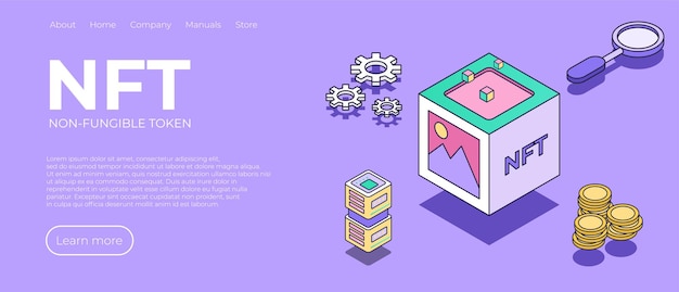 NFT landing page Nonfungible token concept Crypto money isometric illustration