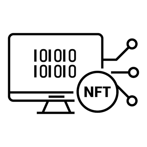 NFT 라인 아이콘 컴퓨터 벡터 일러스트 레이 션의 암호화 예술